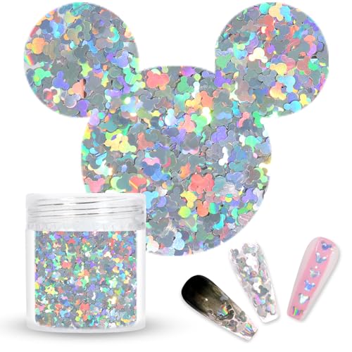 Laza 2g Chunky Glitter Mickey Mouse Shaped Confetti Nail Charms - color: Laser Silver