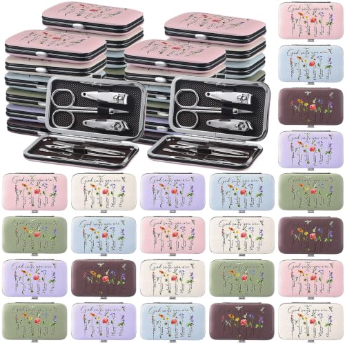 24 Set Christian Manicure Set, Bible Verse Gift Bulk for Women, Floral - color: Pastel Floral