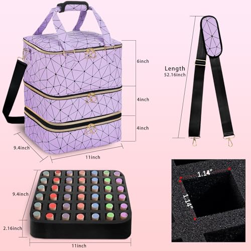 DHXYZZB Nail Polish Organizer Storage Bag - Holds 84 Bottles (15ml/0.5fl.Oz) & Manicure Tools & UV Lamp, 3 Layers Detachable PU Leather Nail Kit Storage Case, Large Travel Nail Supplies Shoulder Bag - color: Purple