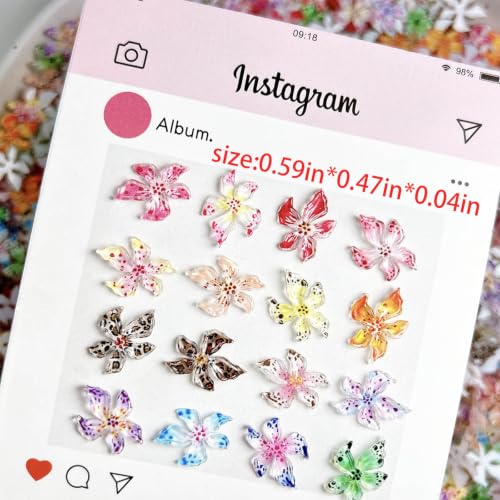 100PCS Flower Nail Art Charms 3D Hawaii Flowers Nail Art Colorful Rhinestones Hibiscus Floral Diamonds Nail Jewelry Summer Nail Jewelry Nail Supplies for Women (Flowers-A) - color: Flowers-A