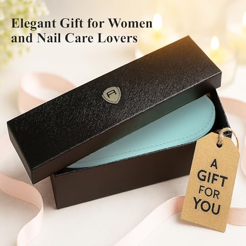 Alban Czech Glass Nail File Set with Manicure Stick & Vegan Leather Case - color: Blue & Green & Green Manicure