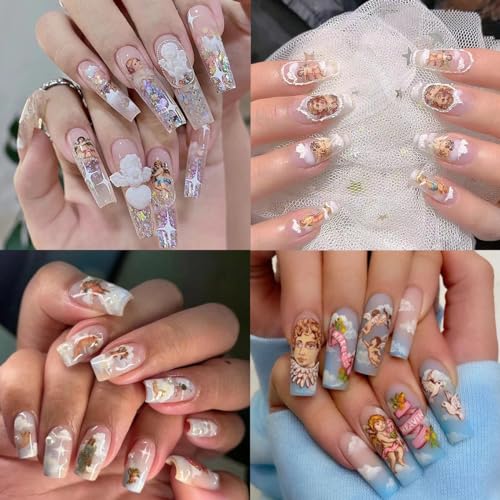 Cupid Angel Nail Stickers for Nail Art 8Sheets 3D Self Adhesive Cupid Nail Decals Valentines Day Angel Rose Flower Design Nail Art Sticker Love Heart Charms Nail Supplies Decoration for Women Manicure - style: angel-1