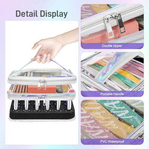 Beloving Nail Polish Organizer, Clear Double Tier Nail Storage Organizer Case Holds 30 Bottles, Portable PVC Nail Tech Bag with Dividers, Nail Polish Supplies Travel Case for Display - color: 7.lridescent, size: 1 Count (Pack of 1)