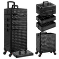 AROUS 5 in 1 Rolling Makeup Train Case with Lid Cosmetology Case on Wheels - color: Black