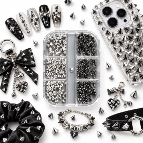 2Boxes 18Grids Mixed Pointed Cone Nail Charms Nail Art Rhinestones Set - color: Grey