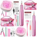 Nail Drill Kit with Mini Dust Collector and Pink Storage Bag for Beginners - color: Pink