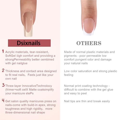 Dsixnails Skin Tones French Tip Press on Nails, 150Pcs, Long Square Matte - color: A-CF-Long 5 IN 1-2