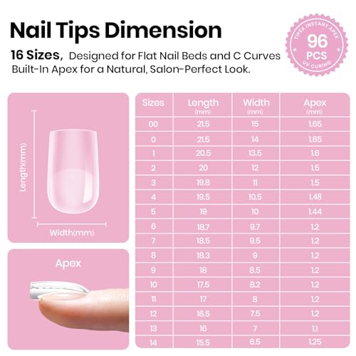 Beetles Tipex Lite Instant Apex Nail Tips, Short Square, 16 Sizes(00-14)