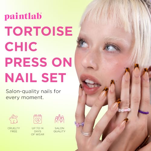 PaintLab Tortoise Shell Press On Nails, Sleek Coffin Square, 30pcs Nail Kit - color: Tortoise Chic