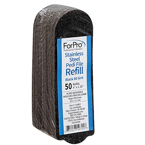 ForPro Stainless Steel Pedi File Refill, 50ct, 80 Grit, Black, 4" x 1.25" - size: 80 Grit, style: Black
