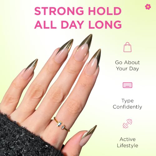 PaintLab Gold Chrome French Press On Nails, Stiletto, 30pcs Nail Kit - color: Gold Chrome Stiletto