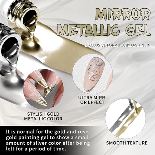 Metallic Mirror Painted Drawing Gel,Silver&Bronze Gold Metal - color: Mirror Silver+Bronze Glod