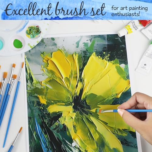 Halobios 100 Pcs Paint Brushes Set for Acrylic Painting, 50 Pcs Flat and 50 Pcs Round Art Paint Brushes, Painting Brushes for Kids Adults Oil Watercolor Rock Painting Body Face Nail Art - size: 100-MIX