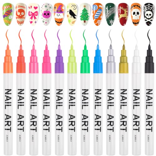 12 Colors Nail Art Pens Set, TOROKOM Nail Art Markers 3D Nail Polish Pens - color: 12 Color-C