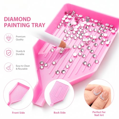 Nail Art Rhinestone Picker Tool Set, Wax Pencil with Diamond Painting Tray, Crystal Gem Picker Pen and Bead Sorting Tray for Nail Art, Diamond Painting, Jewelry Making & Crafts（Pink）