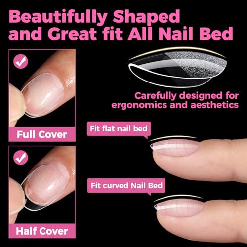 UNA GELLA Extra Short Oval Round Nail Tips 312pcs Short Oval Gel Nail Tips