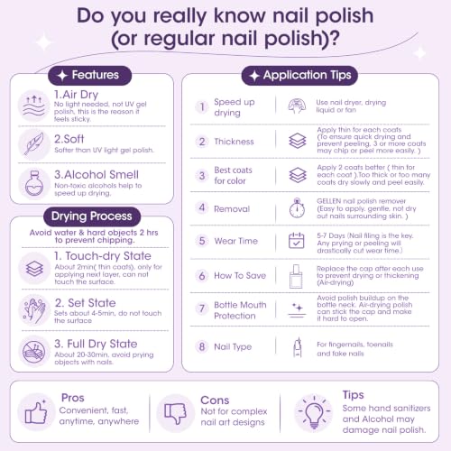 GELLEN Clear Nail Polish Ridge Filling Base Coat, No Light Needed,HEMA Free - color: Clear Lavender Purple Tint