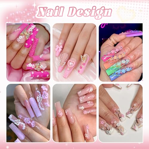 3D Flowers Nail Charms for Nail, Cute Charms Acrylic Nail Flower with Glue - color: 22 15 Grids Nail Decos Set 2 with Glue