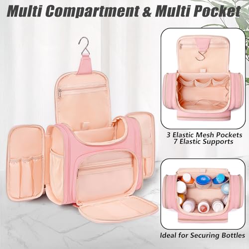 Tealari Large Toiletry Bag for Women Men,Bathroom Bag,Water Resistant Shower Bag,Makeup Bag,Toiletry Bags for Traveling,Hanging Toiletry Bag with Transparent Waterproof Phone Pocket (Pink) - color: Pink