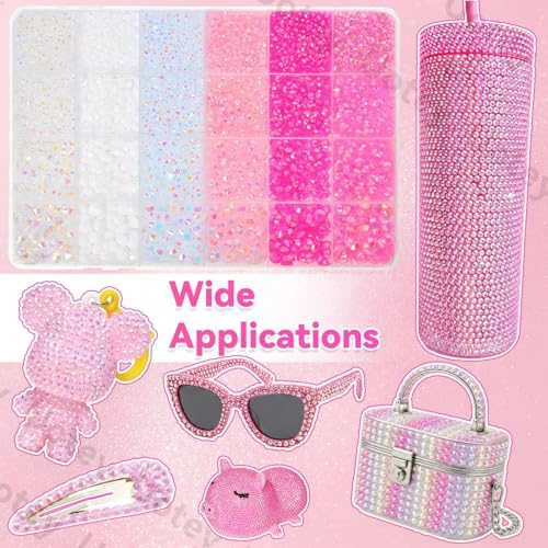 24Grid Flatback Rhinestones Kit, White Pink AB Clear Gems for Crafts DIY - color: S2