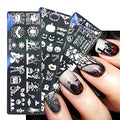 Halloween Nail Stamper Kit: 6 Pcs Stamp Template Plates with 1 Stamper, 1 Scraper - Horror, Ghost, Pumpkin, Skull, Bone Images - DIY Nail Art Set