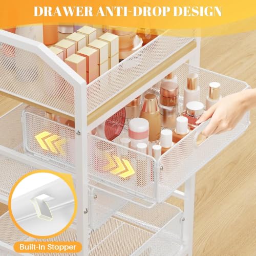 SUNALLY Rolling Makeup Cart with Drawers, Rolling Vanity Nail Cart, White - color: White, size: 5 Tier