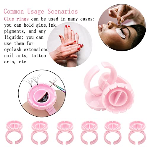 300PCS Glue Rings Lash Rings,Smart Glue Rings for Eyelash Extensions,Disposable Rings Glue Cups for False Eyelash Extension Supplies, Lovely Blooming Lash Eyelash Glue Holder Volume Lashes Fan,Pink - color: pink