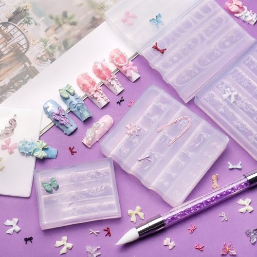 Laza 4pcs 3D Bowknot Silicone Nail Art Molds, Ribbon Bow Shapes Nail Molds - color: Bowknot