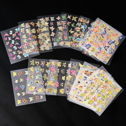30 Sheets 3D Butterfly Nail Stickers Gold Foil Edge Nail Decals - color: Style-40