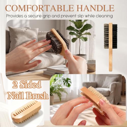 2 Pcs Nail Brush for Cleaning Fingernails, Wood Boar Bristles Fingernail Brush for Cleaning Nails Toenails for Men Women, Dual Sided for Regular Manicure Nail Care Hygiene