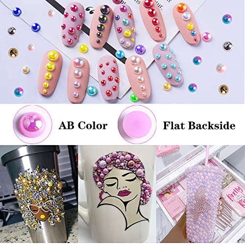 RODAKY 2000Pcs AB Silver Half Pearls for Crafts,Flatback Half Round Pearl for Nails,6 Sizes AB Silver Pearl Beads Rhinestones for Nails Art Design DIY Crafts Jewelry Making Clothe Shoes Decoration - color: Silver AB