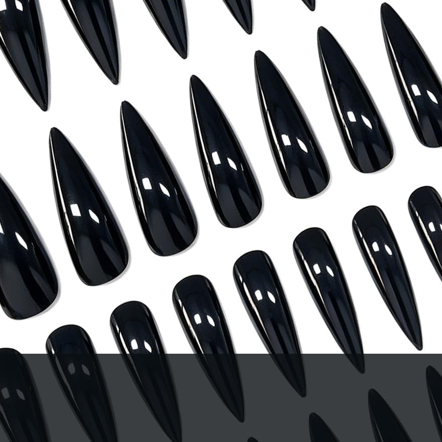 Black Press on Nails Long Stiletto Length Fake Nails Press ons 24Pcs - color: Style 10
