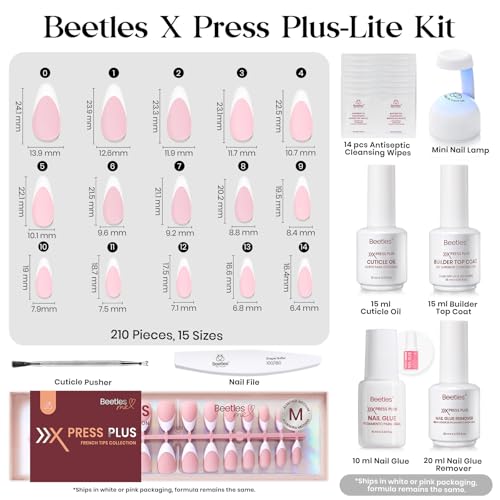 Beetles Press On Nails Kit - Pink Medium Almond French Tip Nails 210Pcs - color: D - Pink French - M