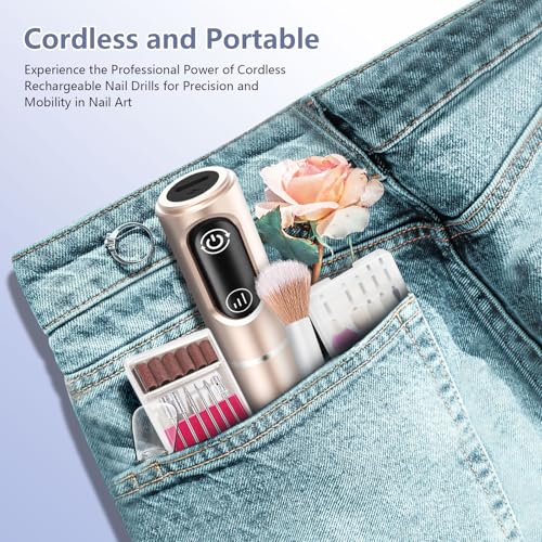 TUOBEO Cordless Nail Drill Electric Nail File Kit, Rechargeable Efile Set - color: Gold