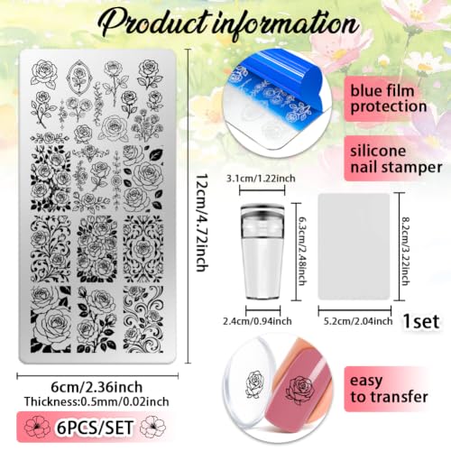 6 Sheets Nail Stamping Plate Romantic Florals Nail Art Stamp - color: Romantic Florals