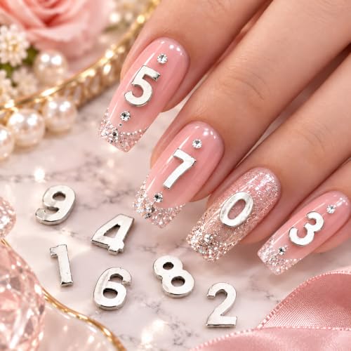 40 Pcs Silver Numbers Nail Charms Shiny Alloy Numbers Nail Rhinestones - color: Silver