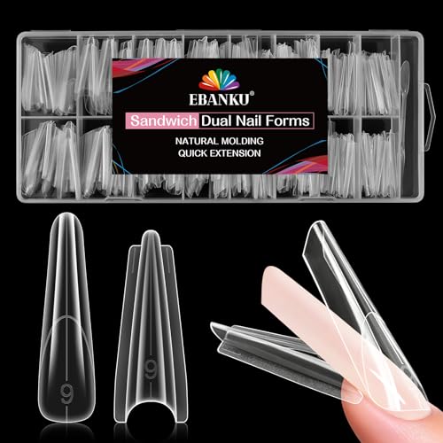 EBANKU Sandwich Dual Forms for Polygel: Square Nail Form & Acrylic Nails - color: Long Oval