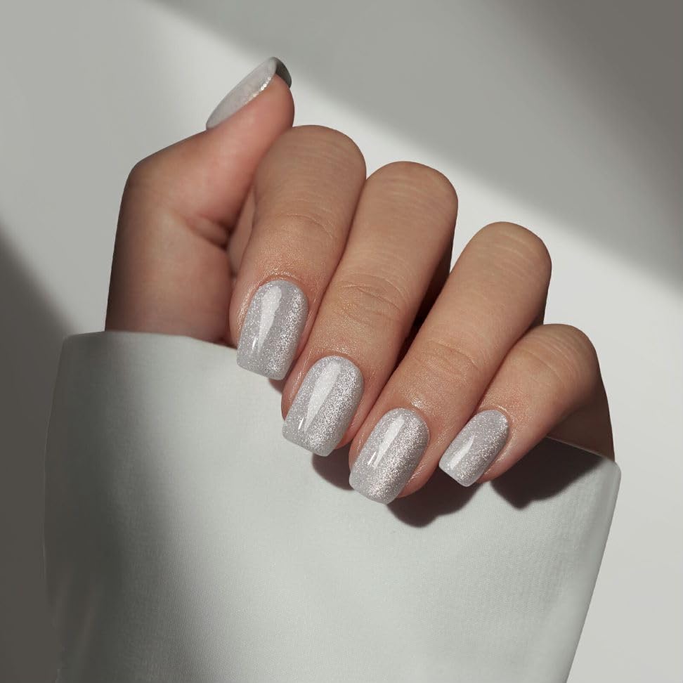 BTArtboxnails Press On Nails, Short Square White Fake Nails, 150Pcs - color: Frozen Cat Eye - Short Square