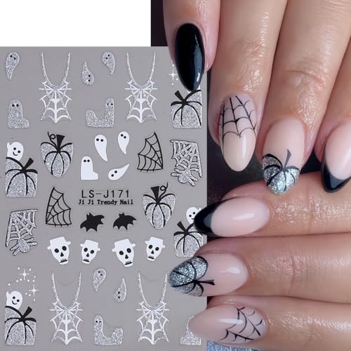 6Sheets Gothic Nail Stickers 3D Self-Adhesive Glitter Ghost Bat Nail Decals Skull Spider Web Blood Drop Knife Nail Designs Pumpkin Spider Nail Art Stickers Halloween Supplies for Women Manicure DIY - color: Halloween10