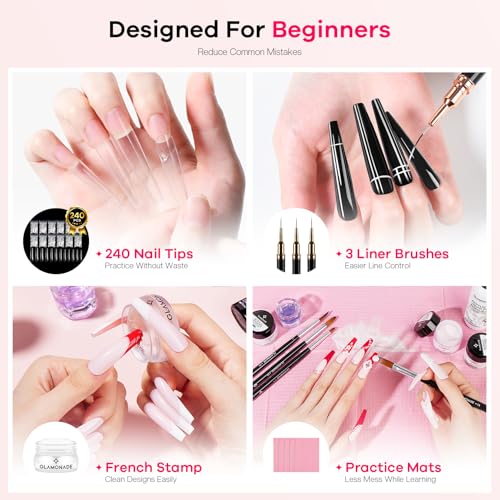 Glamonade Acrylic Nail Kit for Beginners: Prep to Finish Home Practice DIY - size: 600Pcs