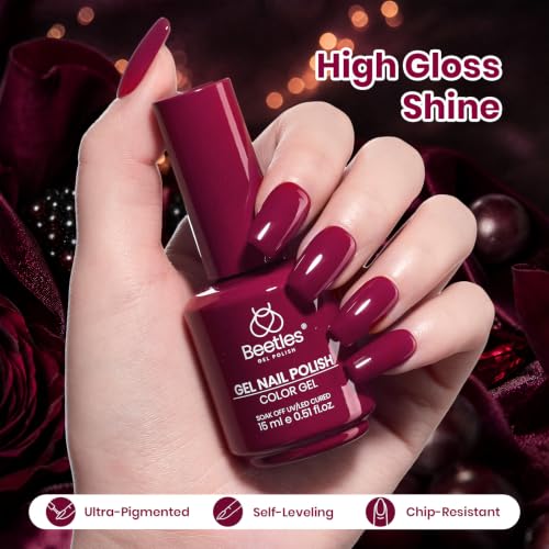 Beetles Midnight Burgundy Gel Nail Polish, 15ML Dark Red Gel Polish - color: C - Red | Midnight Burgundy