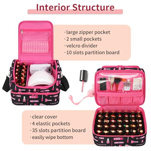 CUBETASTIC Nail Polish Organizer Case, Cartoon Green, 45 Slots - color: Cartoon Black, size: 45 Slots