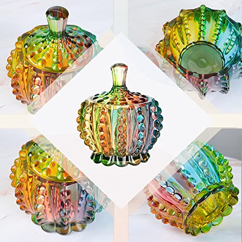 Joeyan 6 oz Colorful Embossed Glass Jars with Lid - Crystal Glass Candy Dishes - Iridescent Candy Jars Jewelry Box for Wedding, Party, Buffet Decorative - color: Colorful-2