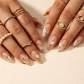 Medium Almond Press On Nails, Gold Star Jewel Nude Fake Nails 30Pcs - color: 01-3D-Gold Star