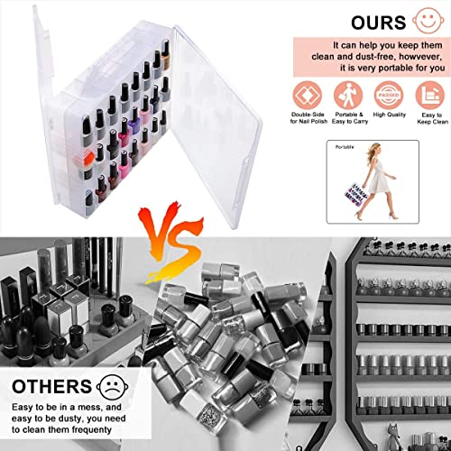 SUBAY 2 Pcs Portable Nail Polish Organizer, Clear Double Side Nail Polish Holder ,Gel Nail Storage for 48 Bottles with 6 Adjustable Dividers in Each Side Space Saver - size: 2 Pieces Clear