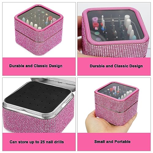Cellentool 30 Holes Nail Drill Bits Holder Rhinestone Case Box - color: Pink, size: 30 Holes