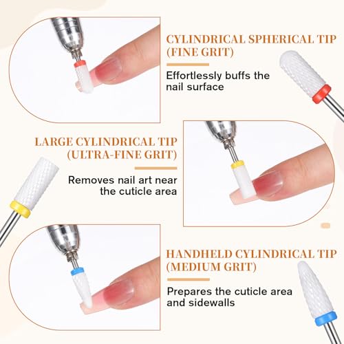 6Pcs Ceramic Nail Drill Bits, 3/32 Inch Ceramic Drill Bit for Nails