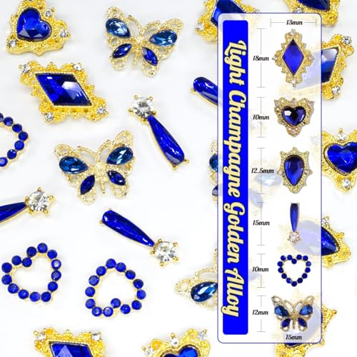 24pcs Blue Nail Rhinestones Luxury Nail Charms Sapphire Heart Charms for Nails 3D Big Royal Blue Nail Gems Crystals Diamonds Jewelry Stones Alloy Nail Art Studs Nail Art Decor for Arylic Nails Crafts - color: Luxury Charms - Blue, size: 1 Box