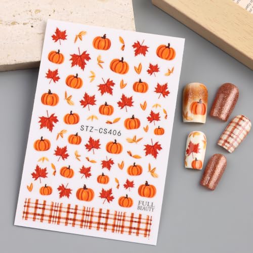 6 Sheets Fall Maple Leaf Nail Art Stickers Thanksgiving Pumpkin Nail Decals - color: Fall Maple Leaf 17