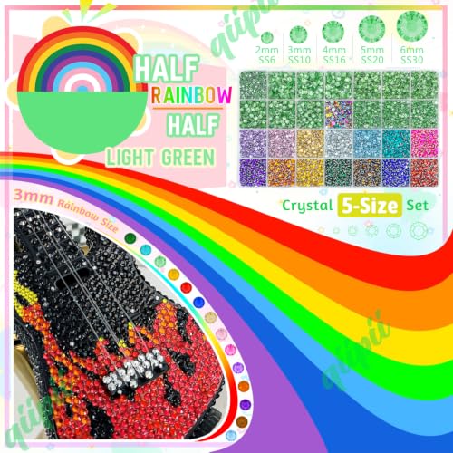 qiipii 28 Grids Light Green 2-6mm Resin Rhinestones w B7000 Glue for Bedazzling Crafting Colorful Flatback Stones Diamonds Crystals Gems Bedazzler Kit for Nails Face Eyes Makeup Tumblers DIY Crafts - color: Light Green, size: Crystal